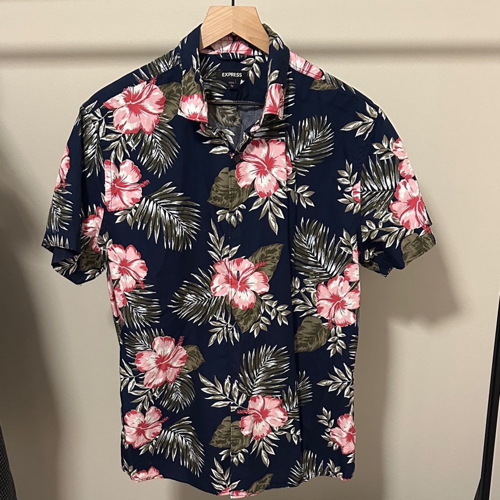 Express Men's Navy Floral Casual Shirt